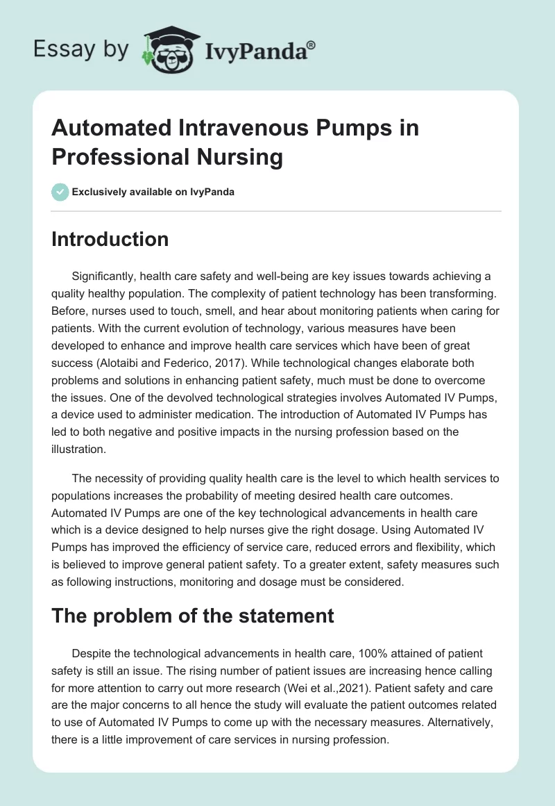 Automated Intravenous Pumps in Professional Nursing. Page 1