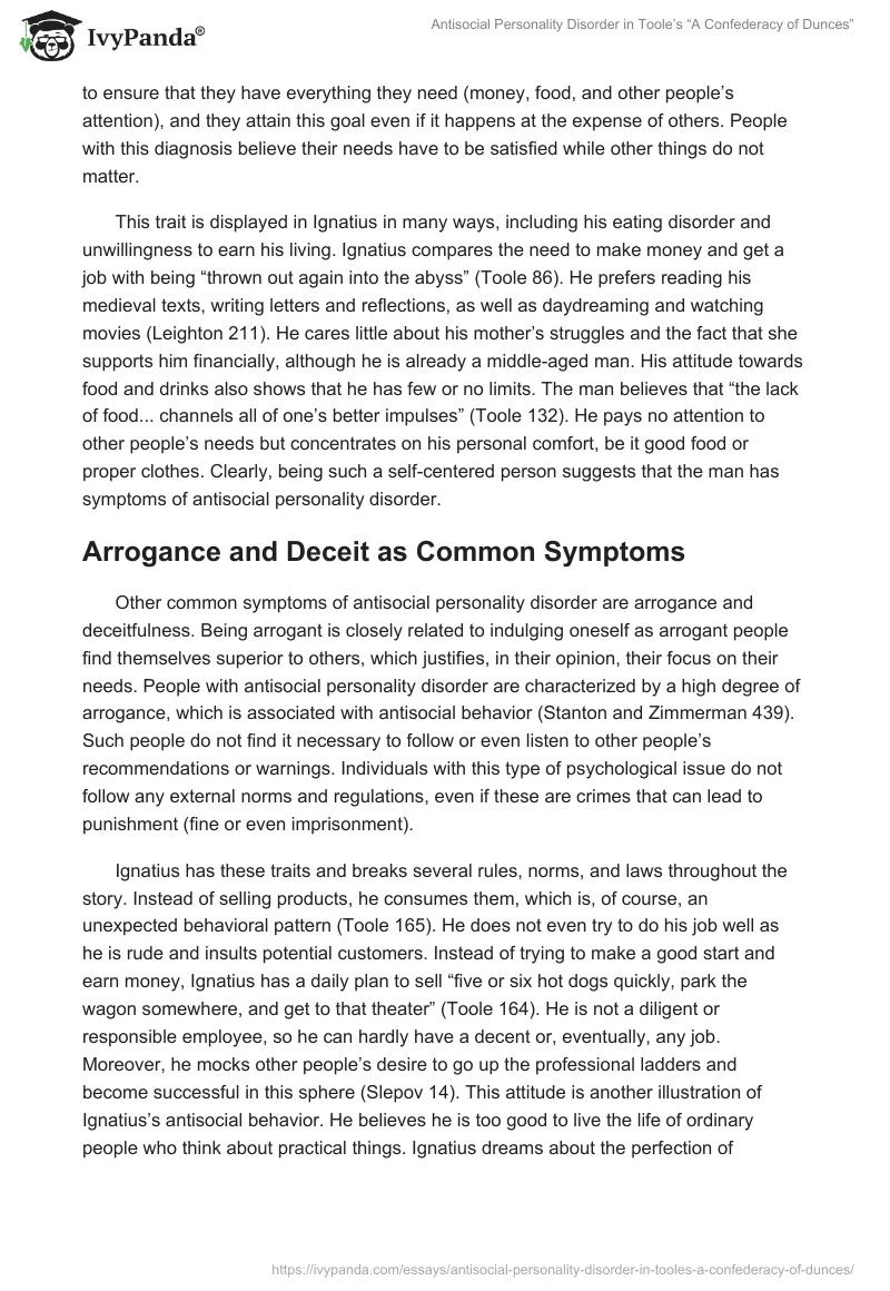 Antisocial Personality Disorder in Toole’s “A Confederacy of Dunces”. Page 2