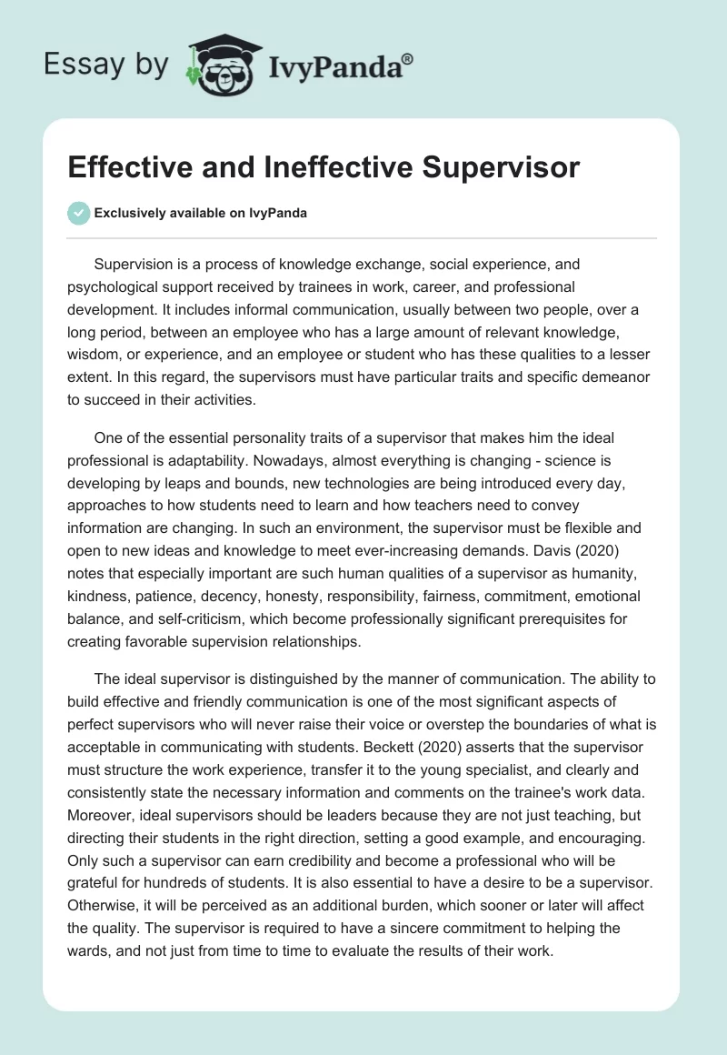 Effective and Ineffective Supervisor. Page 1