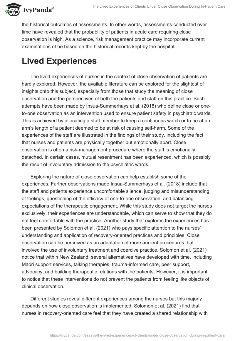 The Lived Experiences of Clients Under Close Observation During In-Patient Care. Page 3