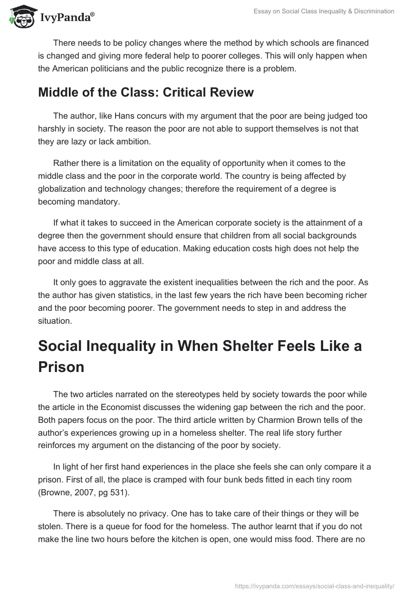 Essay on Social Class Inequality & Discrimination. Page 4
