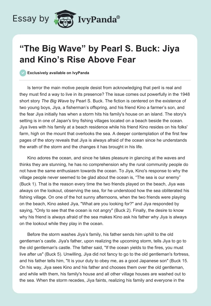 “The Big Wave” by Pearl S. Buck: Jiya and Kino’s Rise Above Fear. Page 1