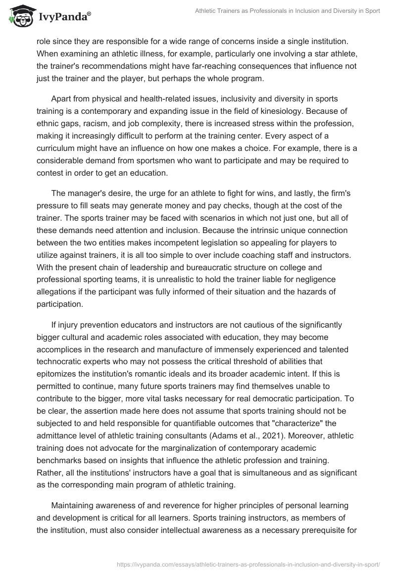 Athletic Trainers as Professionals in Inclusion and Diversity in Sport. Page 2