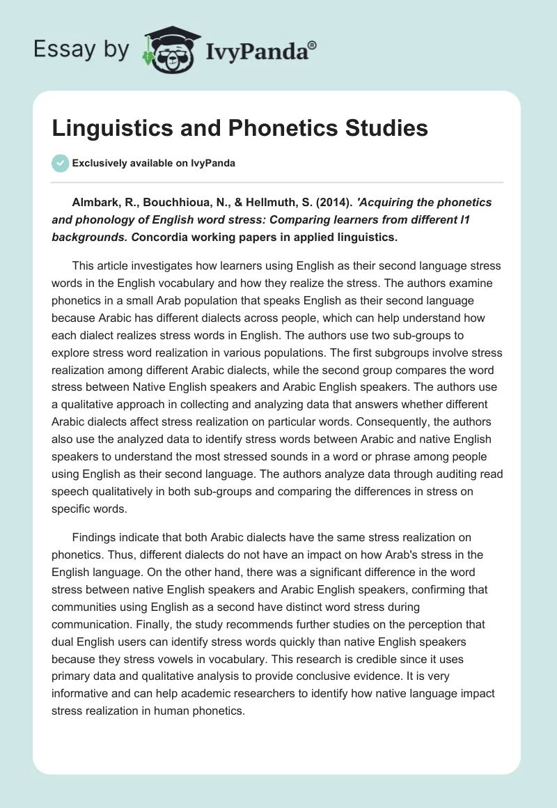 Linguistics and Phonetics Studies. Page 1
