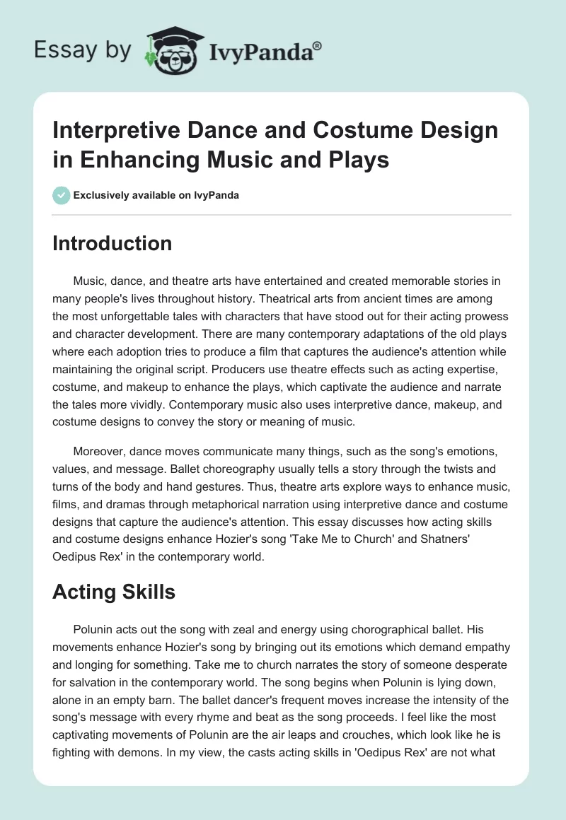 Interpretive Dance and Costume Design in Enhancing Music and Plays. Page 1