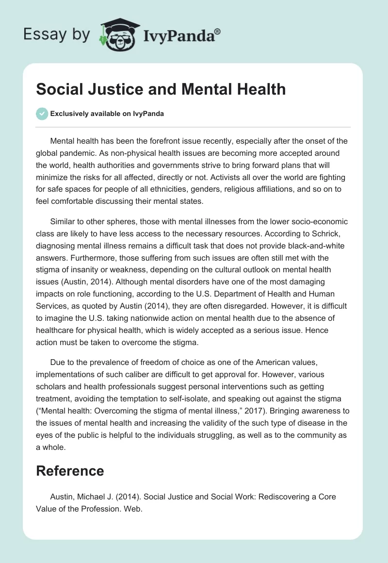 Social Justice and Mental Health. Page 1