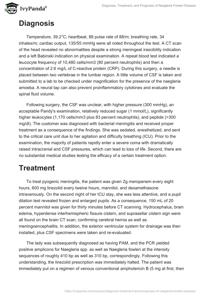 Diagnosis, Treatment, and Prognosis of Naegleria Fowleri Disease. Page 2