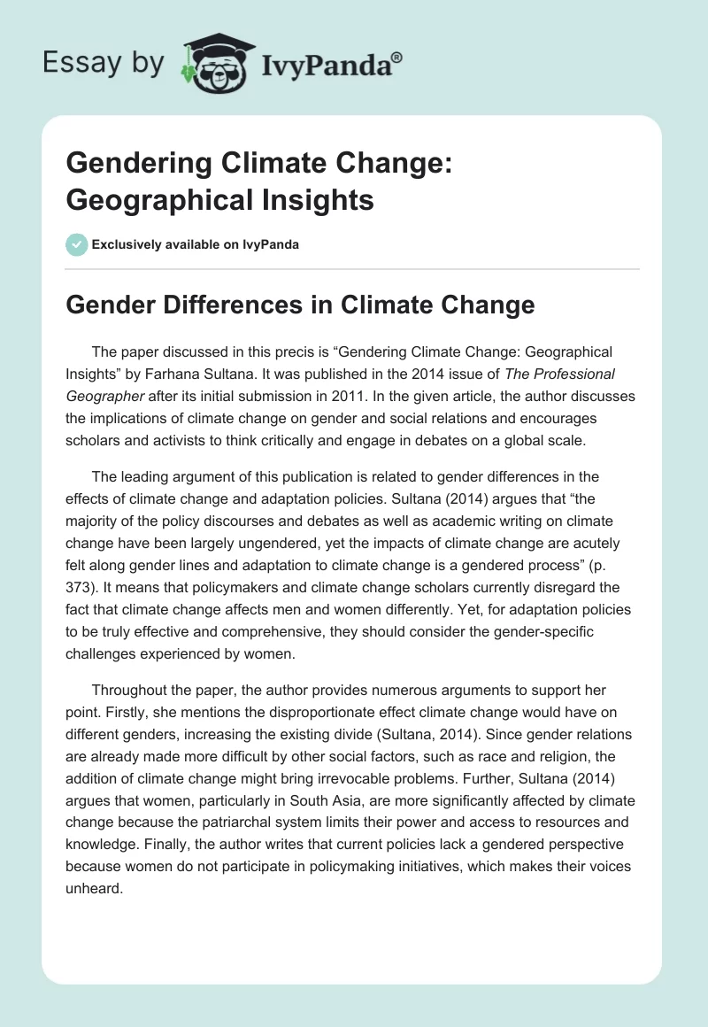 Gendering Climate Change: Geographical Insights. Page 1