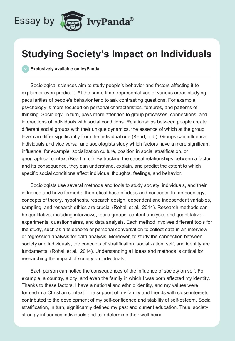 Studying Society’s Impact on Individuals. Page 1