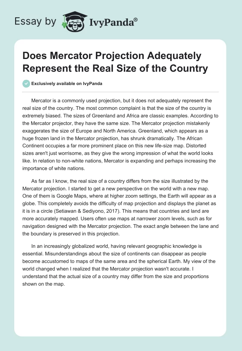 Does Mercator Projection Adequately Represent the Real Size of the Country. Page 1