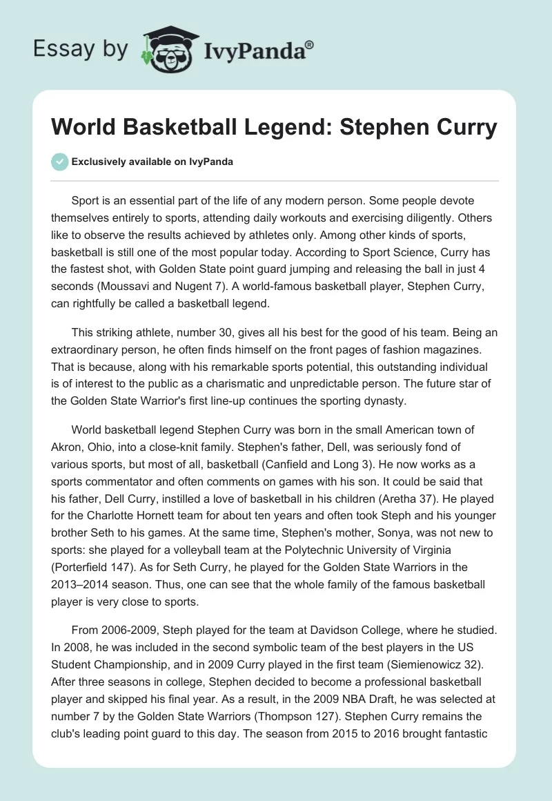 World Basketball Legend: Stephen Curry. Page 1