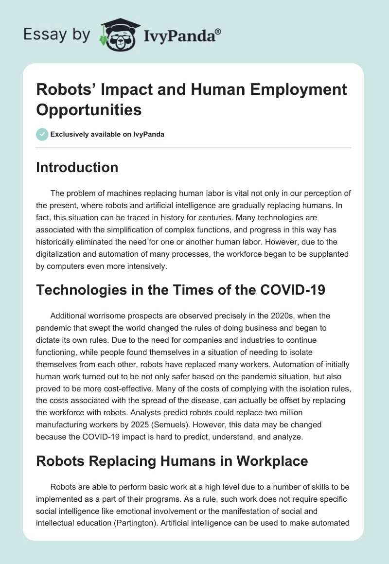 Robots’ Impact and Human Employment Opportunities. Page 1