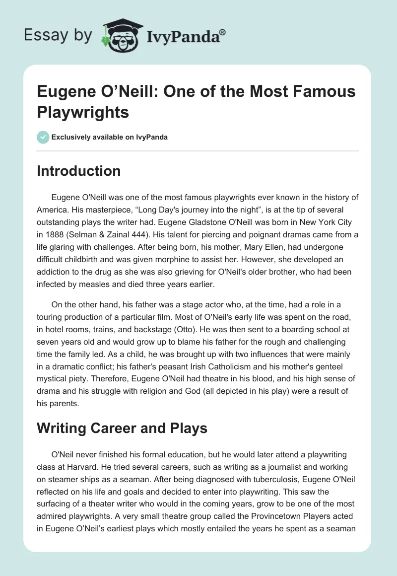 Eugene O’Neill: One of the Most Famous Playwrights. Page 1