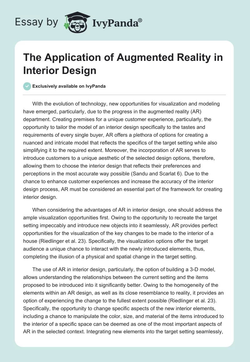 The Application of Augmented Reality in Interior Design. Page 1