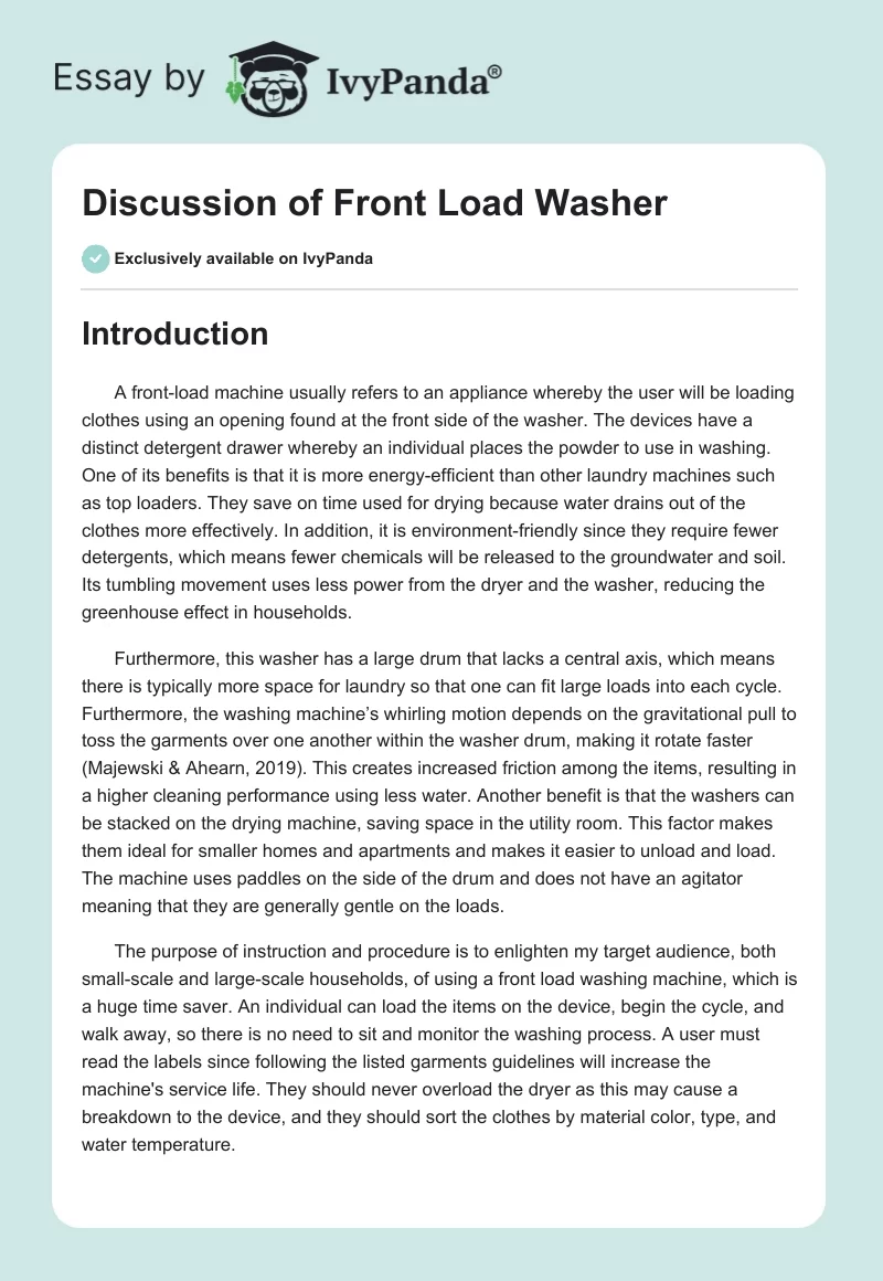 Discussion of Front Load Washer. Page 1