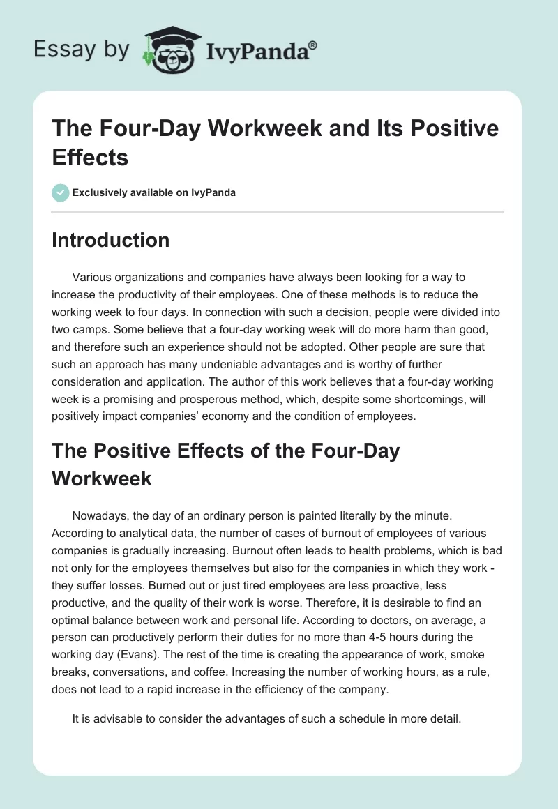 The Four-Day Workweek and Its Positive Effects. Page 1