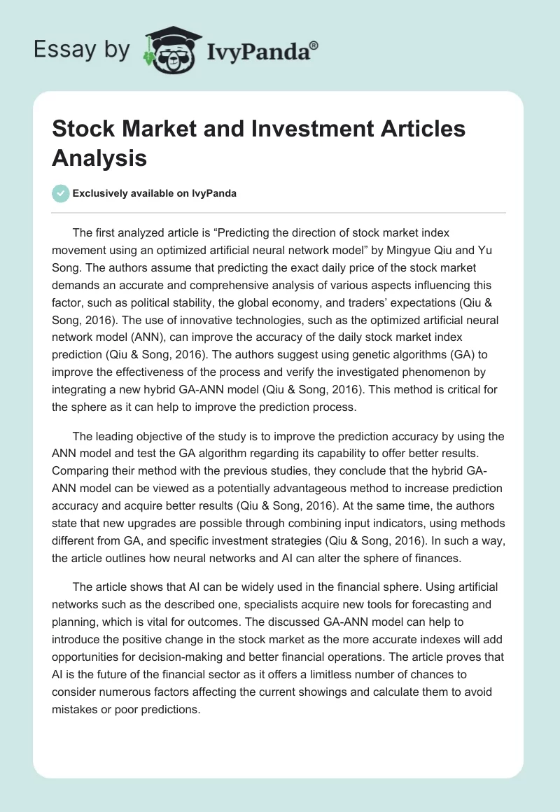 Stock Market and Investment Articles Analysis. Page 1