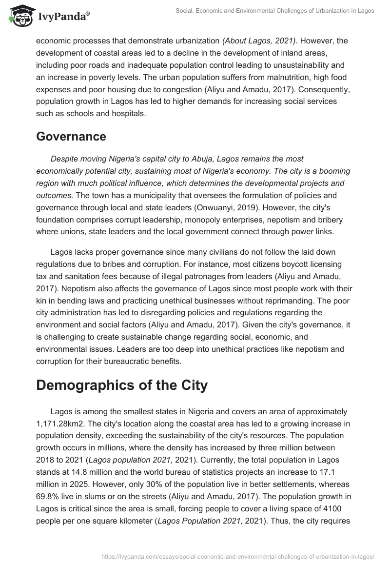 Social, Economic and Environmental Challenges of Urbanization in Lagos. Page 2