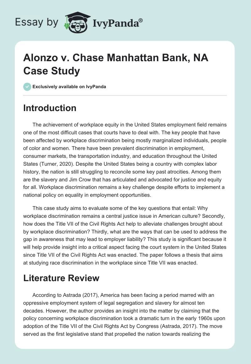Alonzo vs. Chase Manhattan Bank, NA Case Study. Page 1