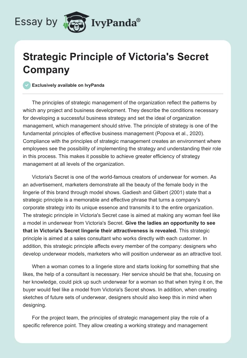 Strategic Principle of Victoria's Secret Company. Page 1