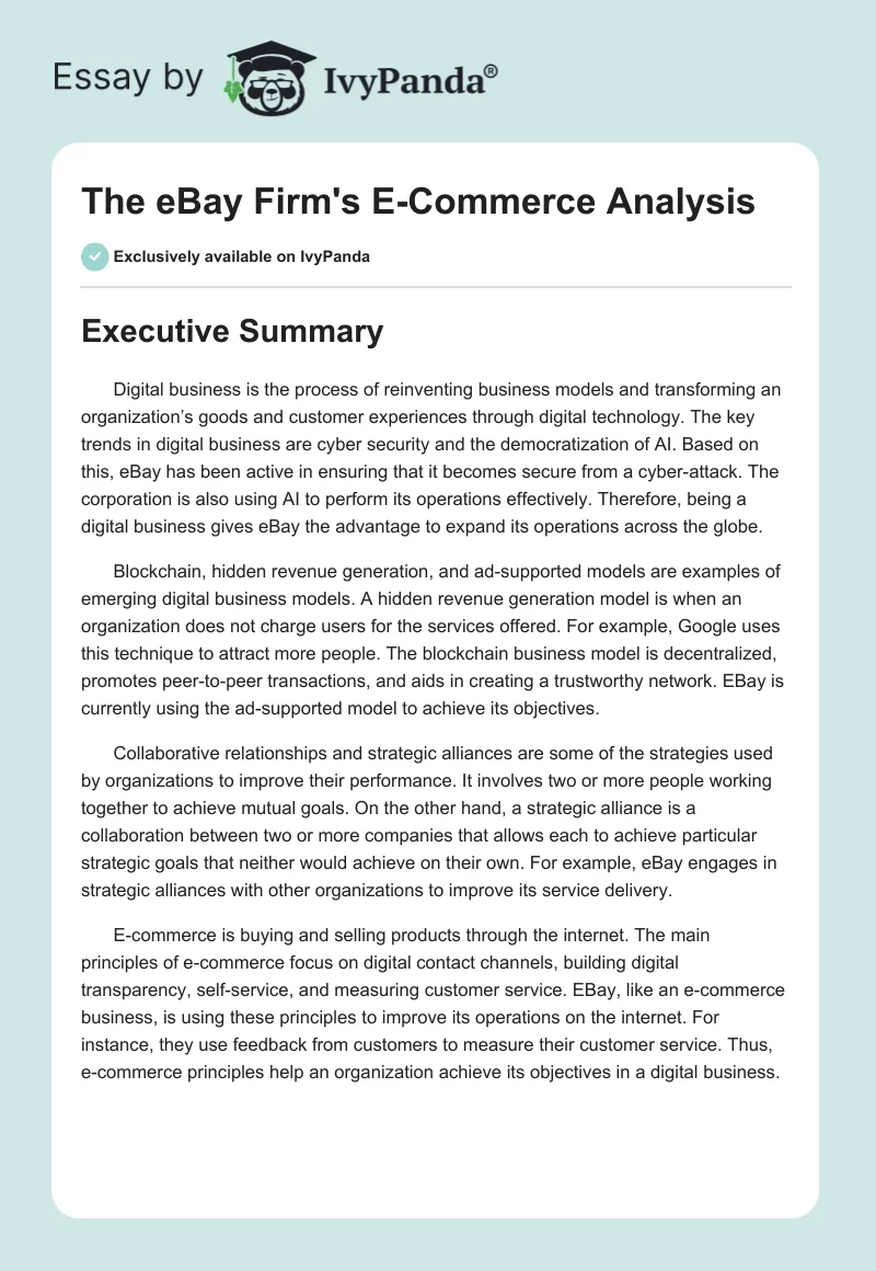 The eBay Firm's E-Commerce Analysis. Page 1