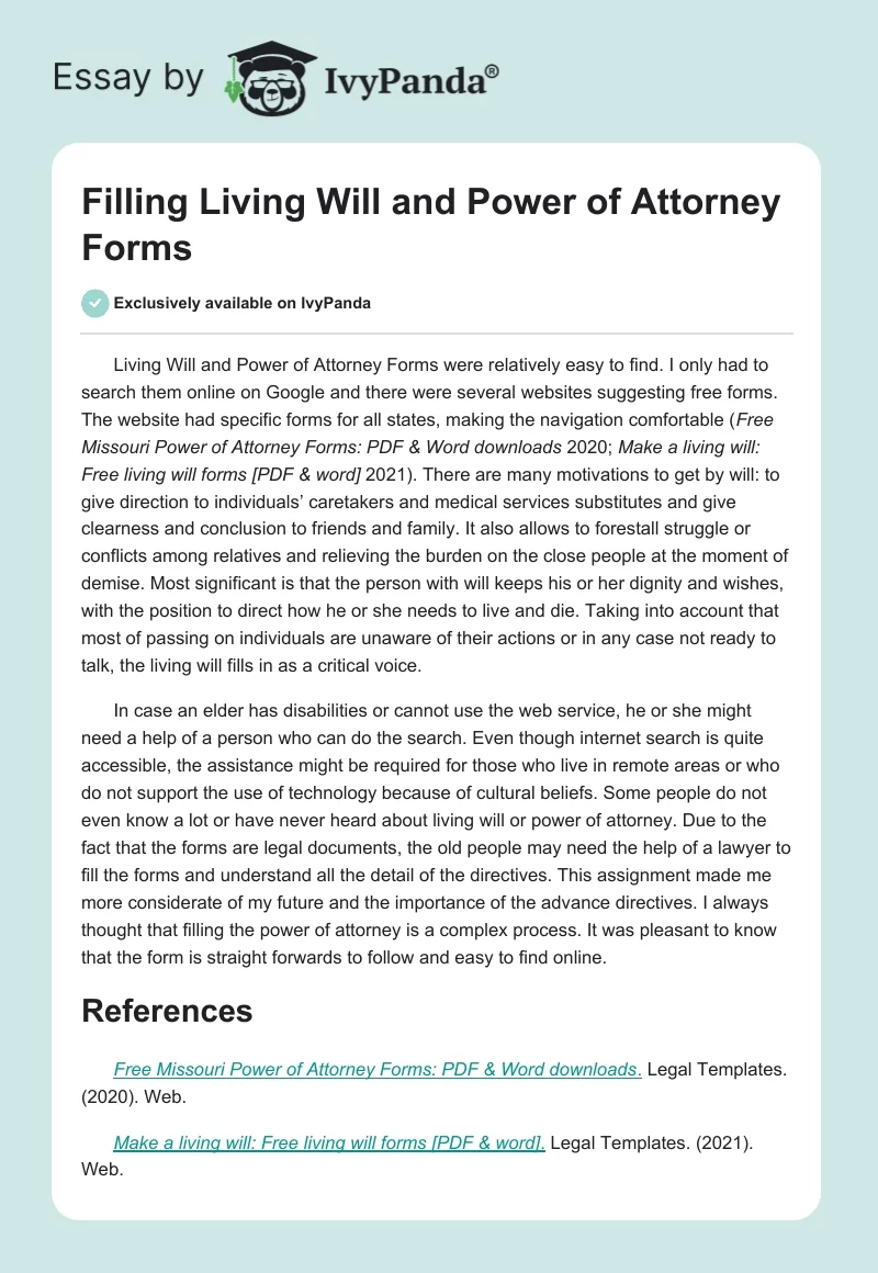 Filling Living Will and Power of Attorney Forms. Page 1