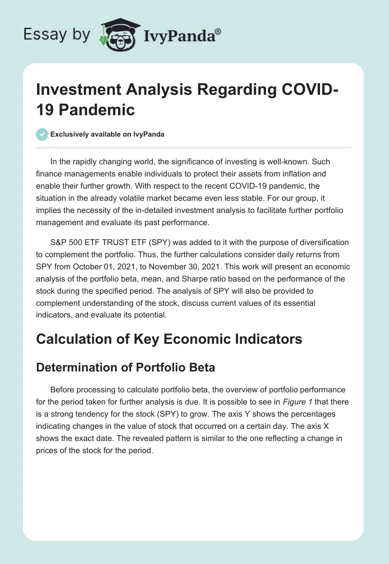 Investment Analysis Regarding COVID-19 Pandemic. Page 1