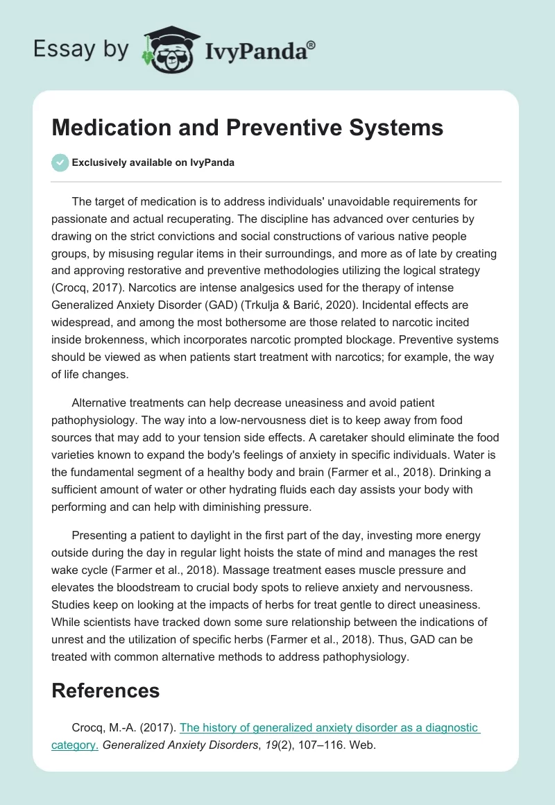 Medication and Preventive Systems. Page 1