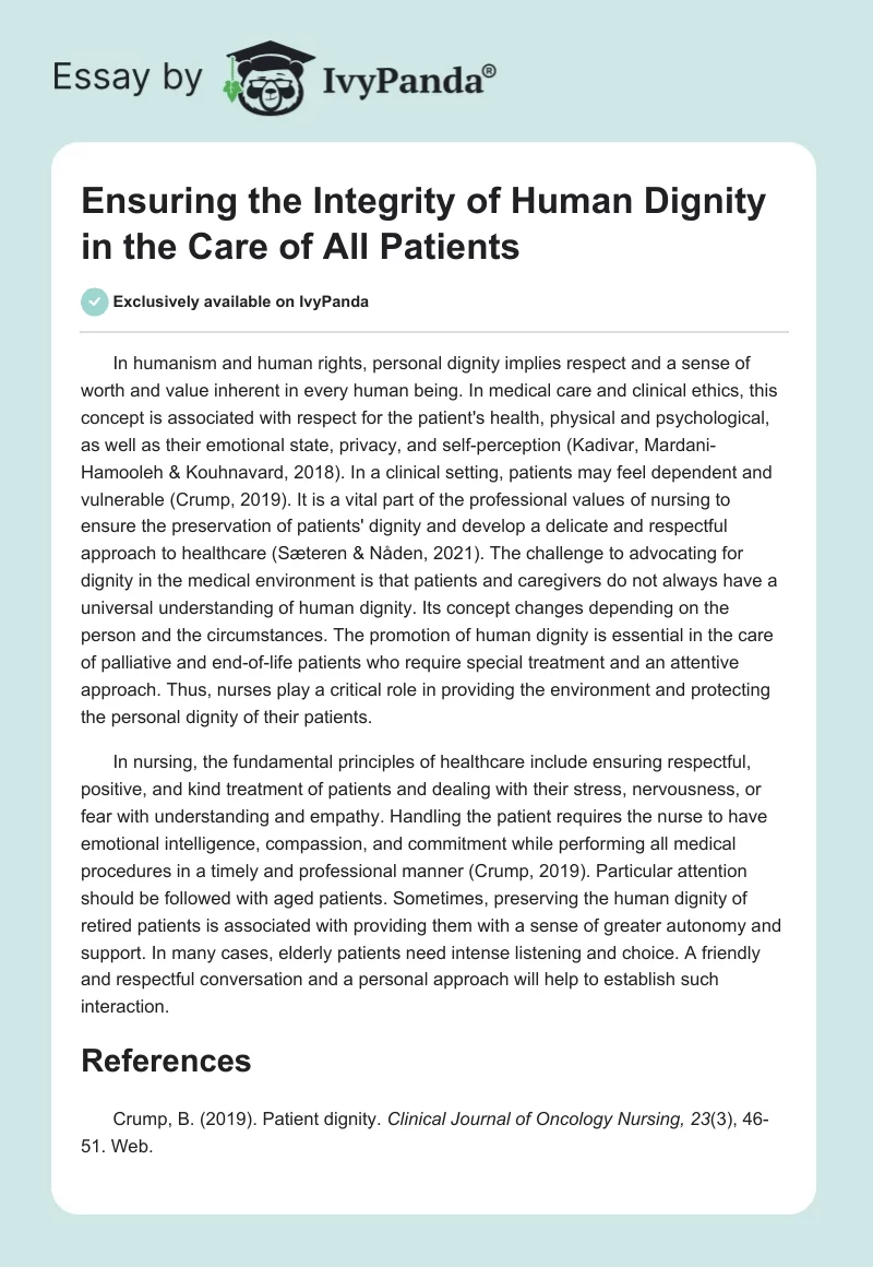 Ensuring the Integrity of Human Dignity in the Care of All Patients. Page 1