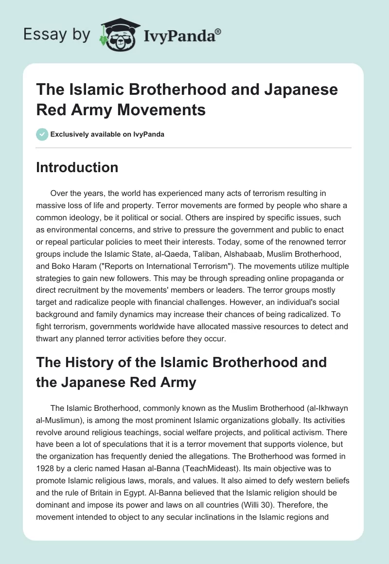 The Islamic Brotherhood and Japanese Red Army Movements. Page 1