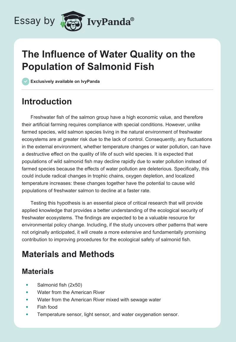 The Influence of Water Quality on the Population of Salmonid Fish. Page 1