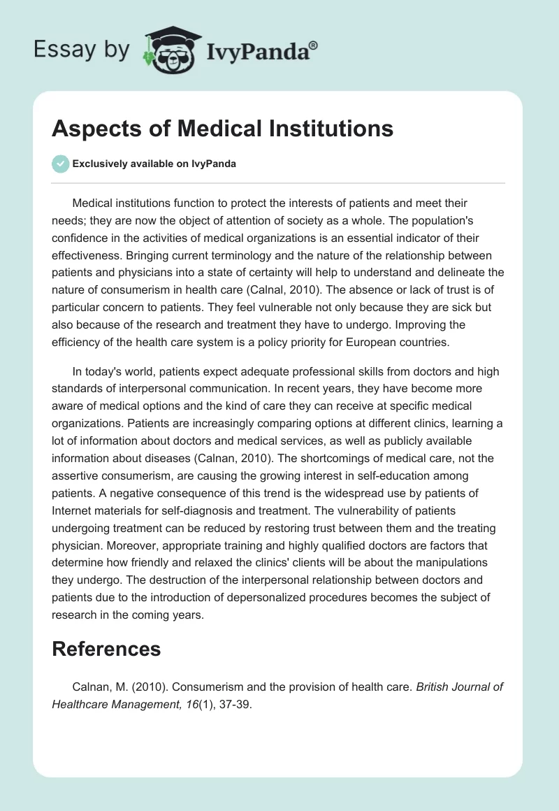 Aspects of Medical Institutions. Page 1