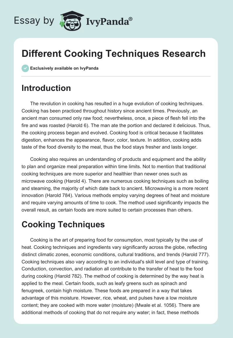 Different Cooking Techniques Research. Page 1