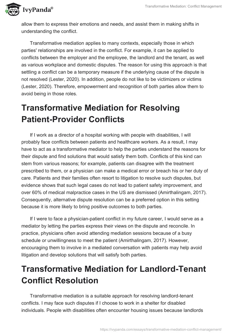 Transformative Mediation: Conflict Management. Page 2