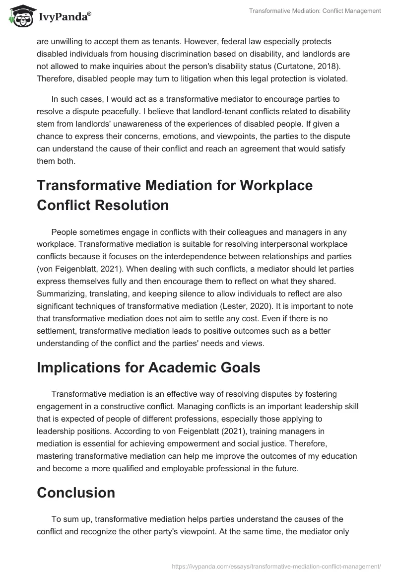 Transformative Mediation: Conflict Management. Page 3
