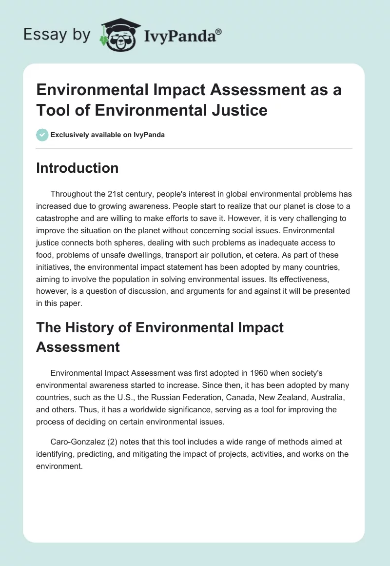 Environmental Impact Assessment as a Tool of Environmental Justice. Page 1
