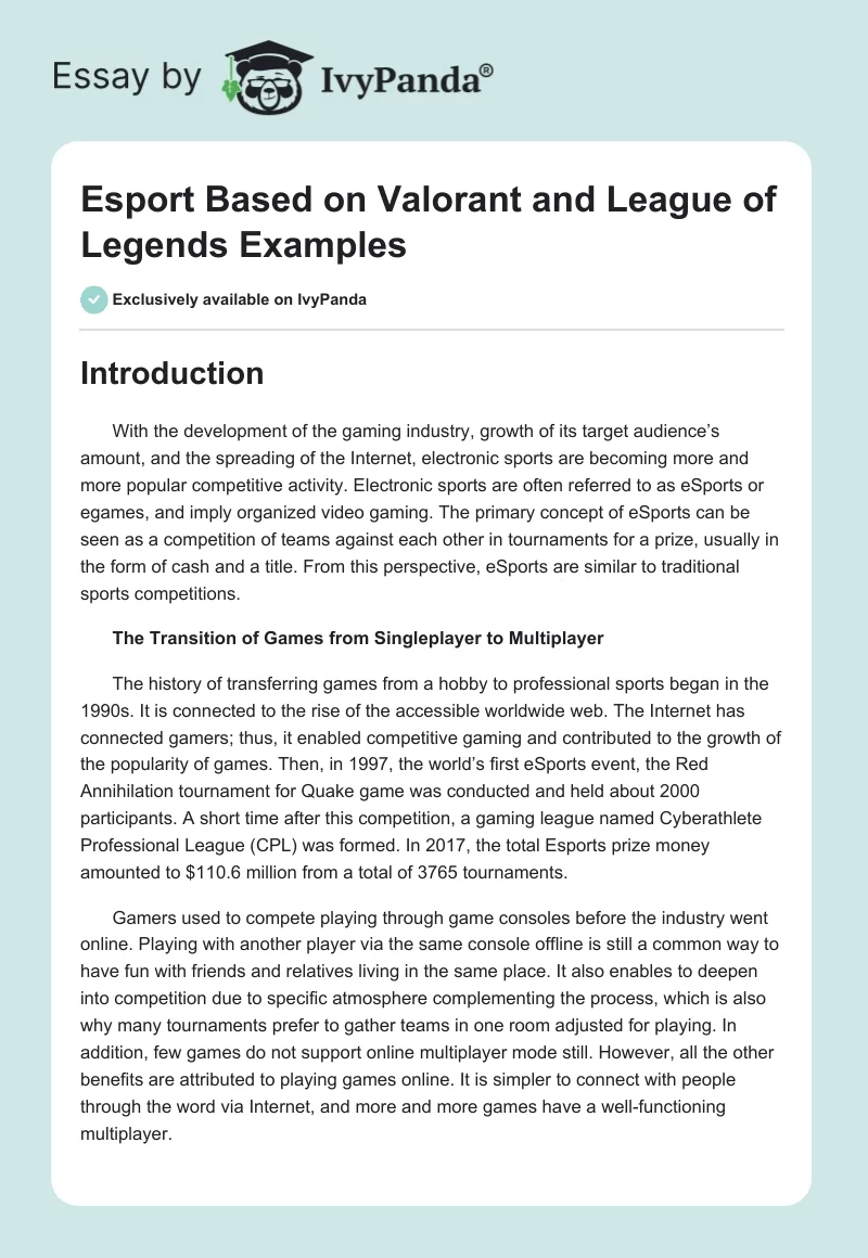 Esport Based on Valorant and League of Legends Examples. Page 1