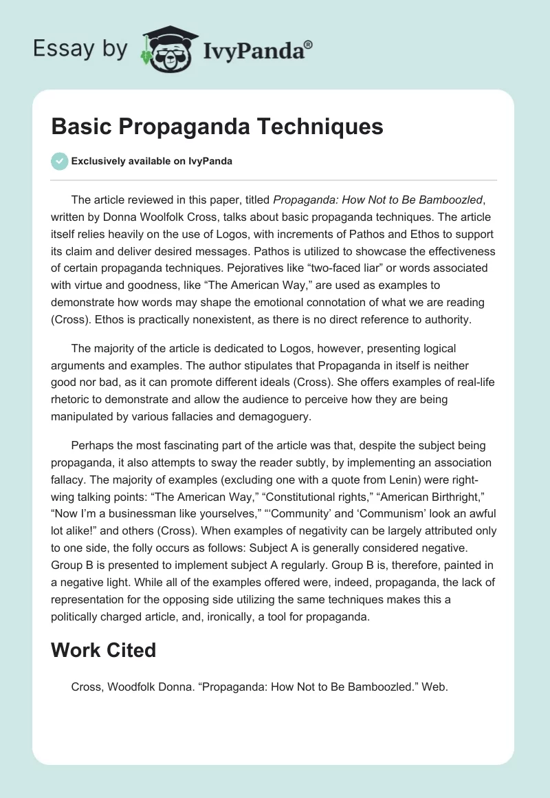 Basic Propaganda Techniques. Page 1