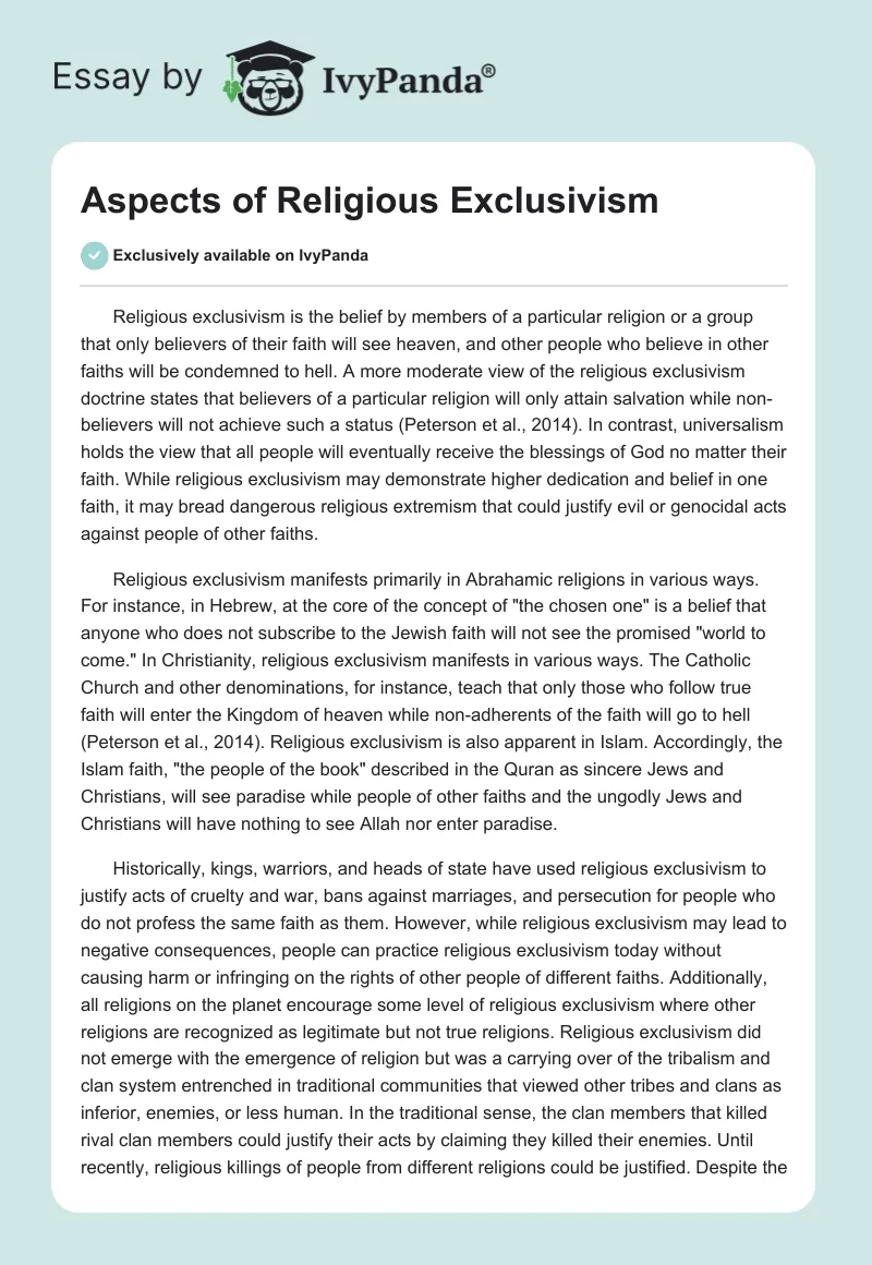 Aspects of Religious Exclusivism. Page 1