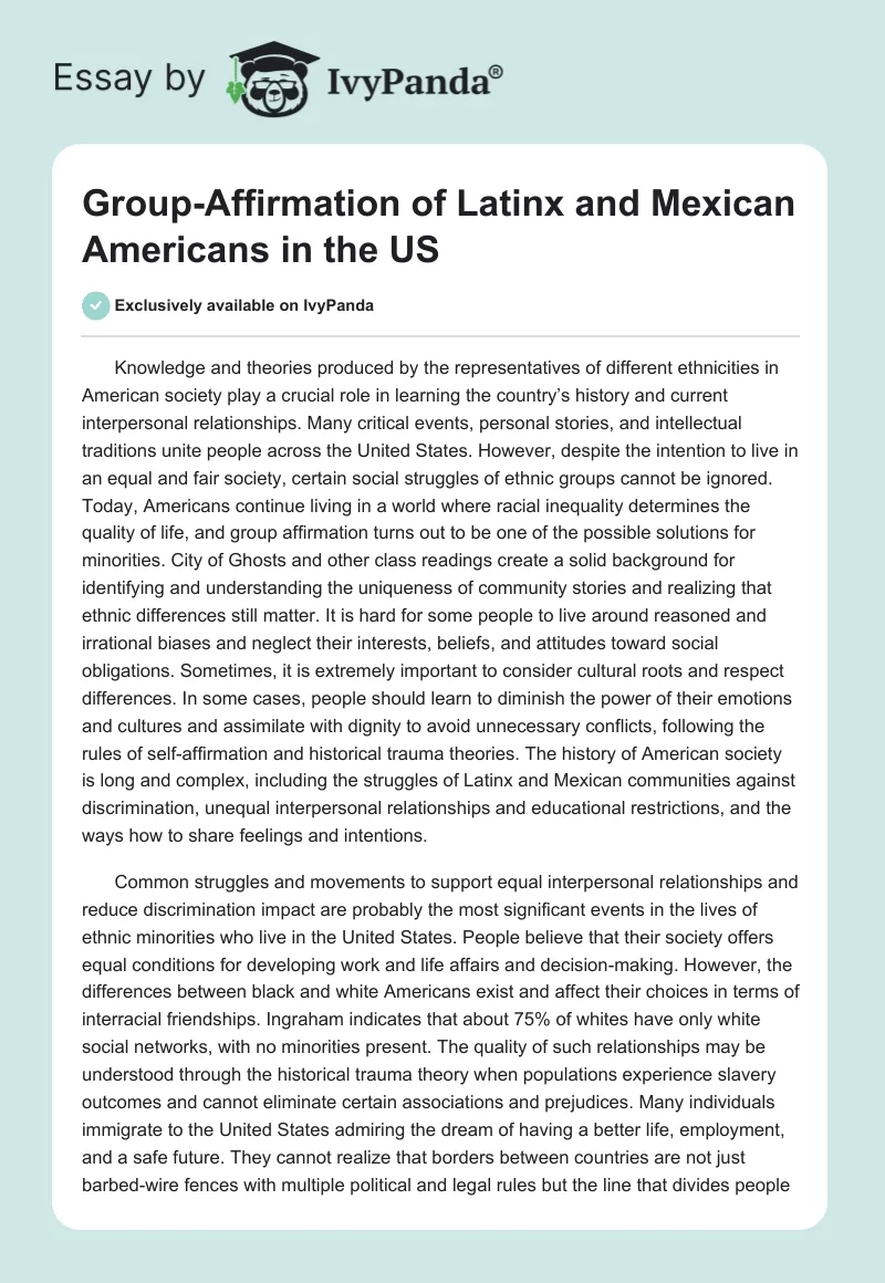 Group-Affirmation of Latinx and Mexican Americans in the US. Page 1