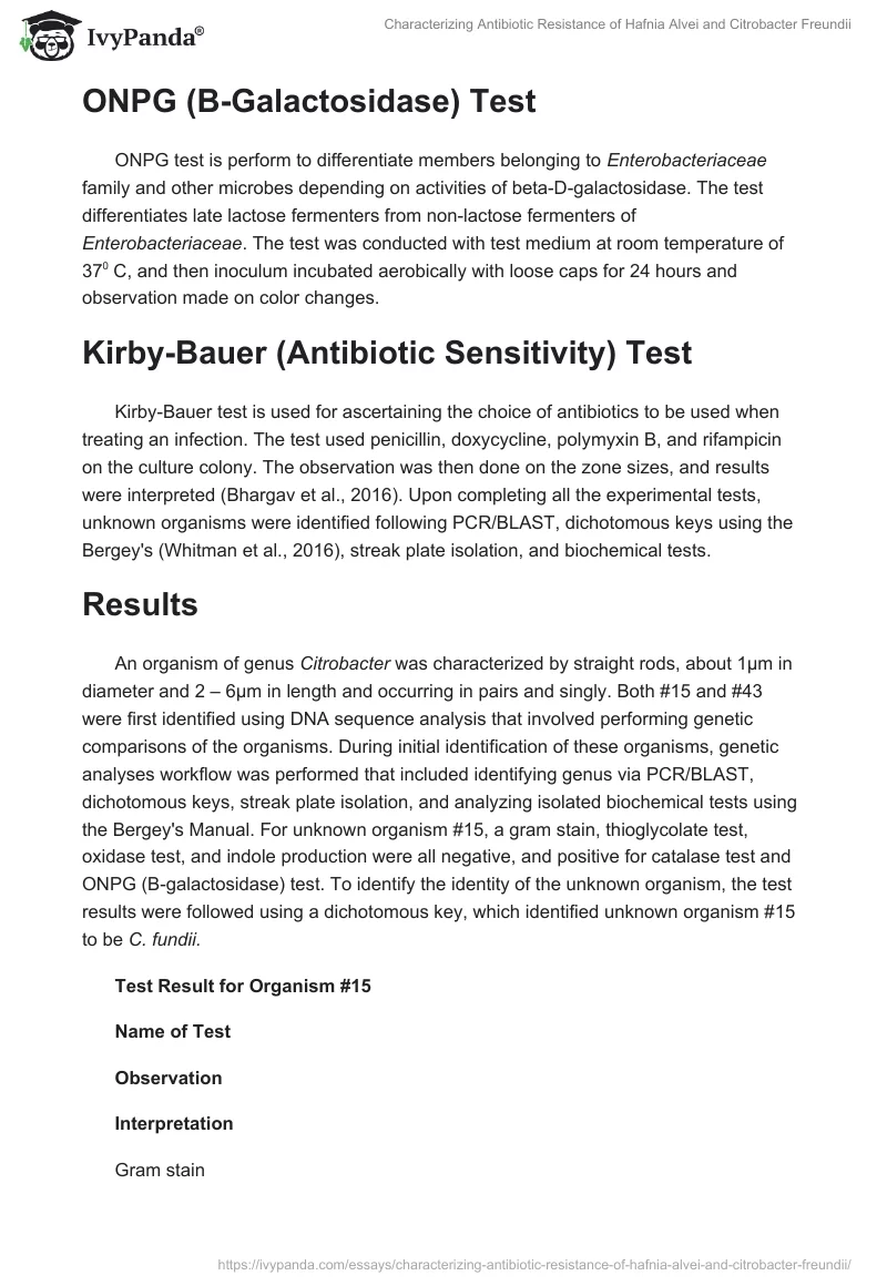 Characterizing Antibiotic Resistance of Hafnia Alvei and Citrobacter Freundii. Page 5