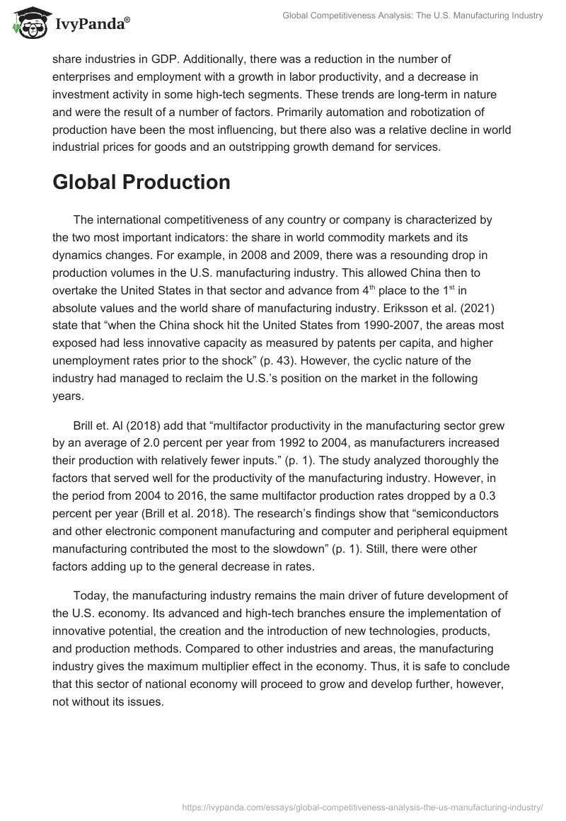 Global Competitiveness Analysis: The U.S. Manufacturing Industry. Page 2