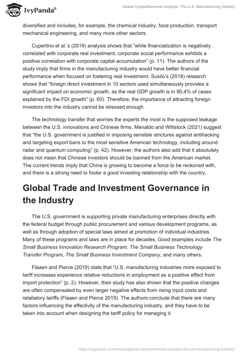 Global Competitiveness Analysis: The U.S. Manufacturing Industry. Page 4