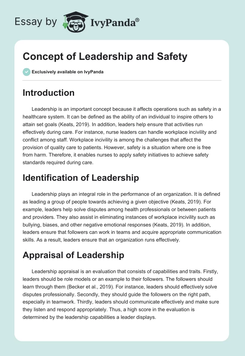 Concept of Leadership and Safety. Page 1