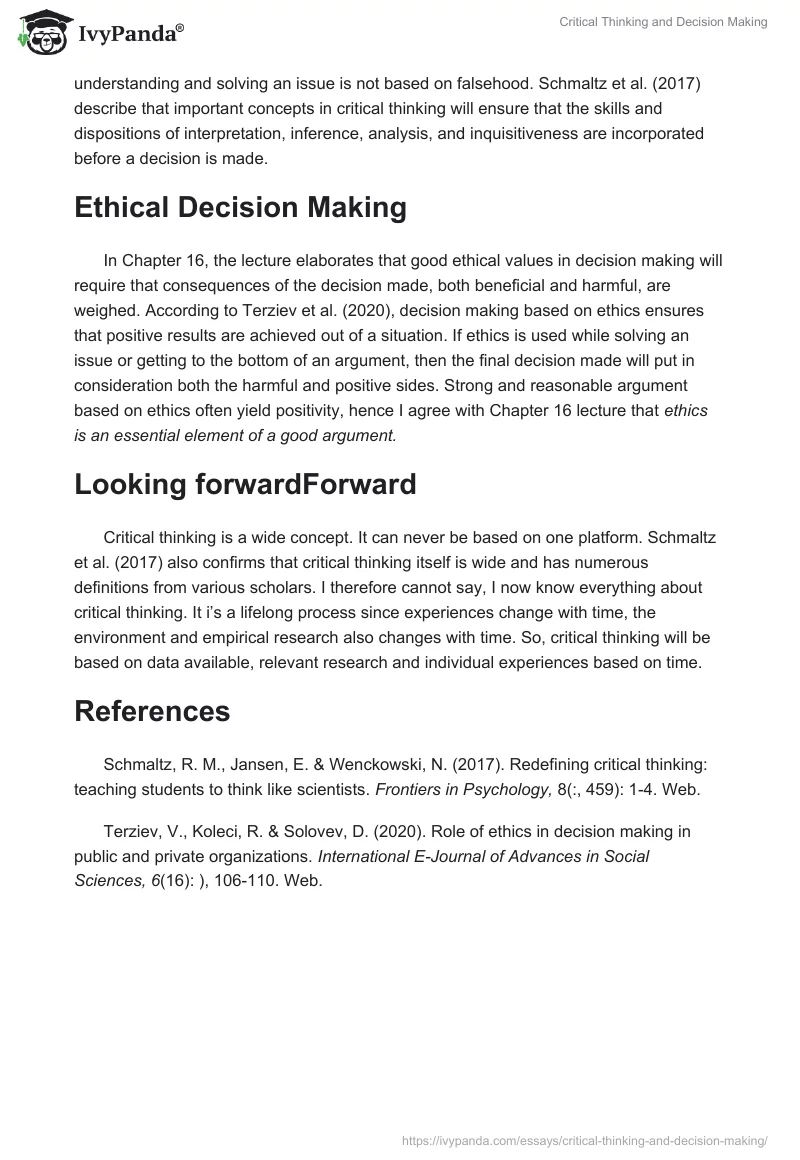 Critical Thinking and Decision Making. Page 2
