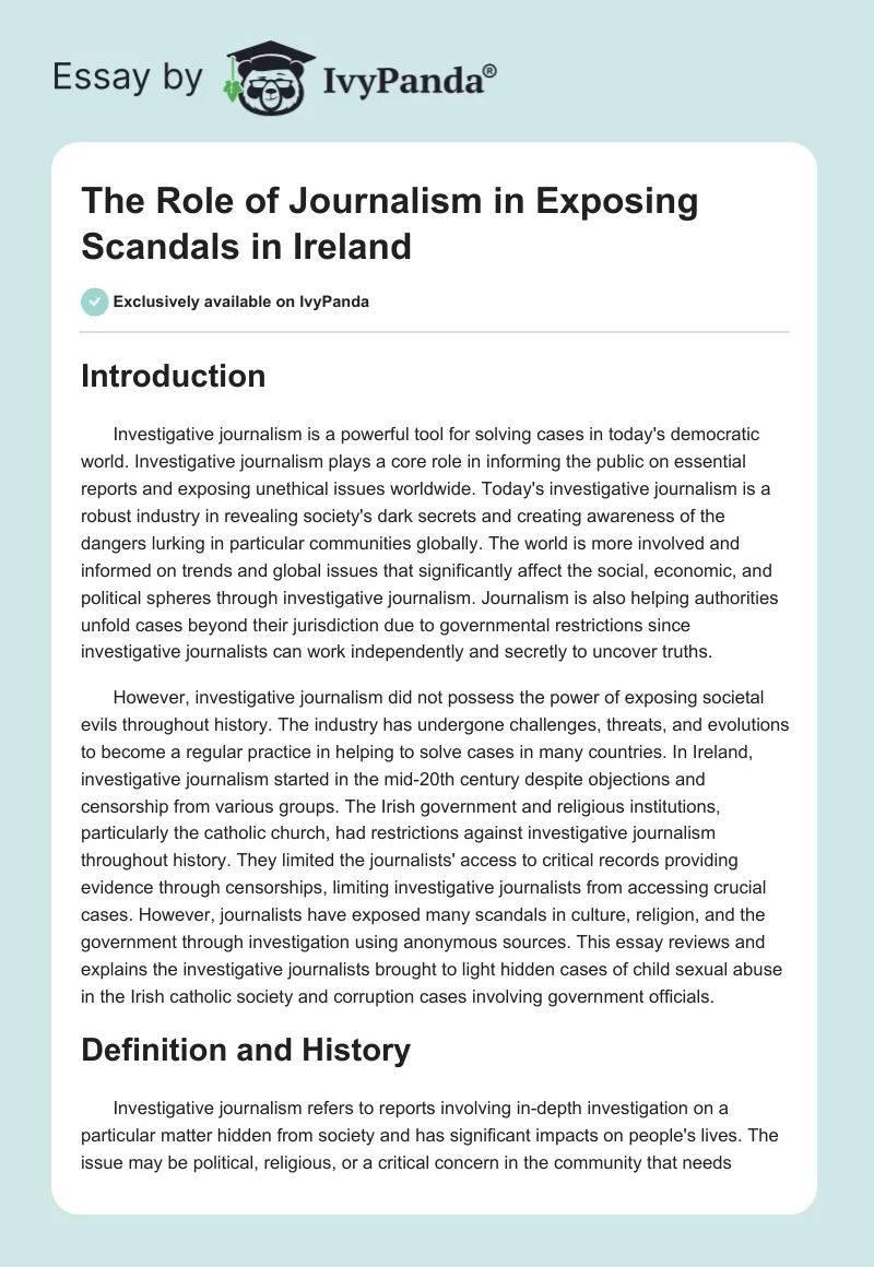 The Role of Journalism in Exposing Scandals in Ireland. Page 1