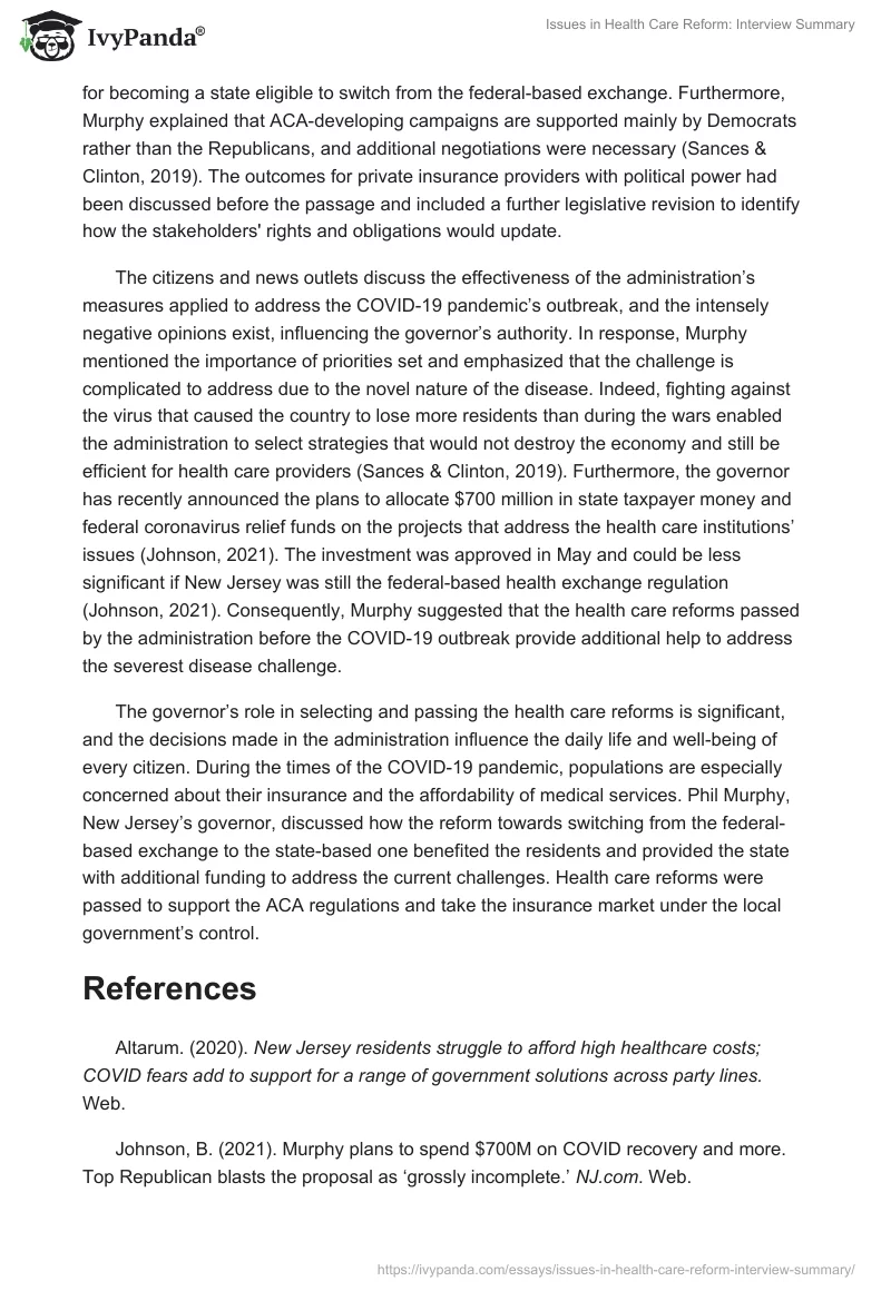 Issues in Health Care Reform: Interview Summary. Page 3
