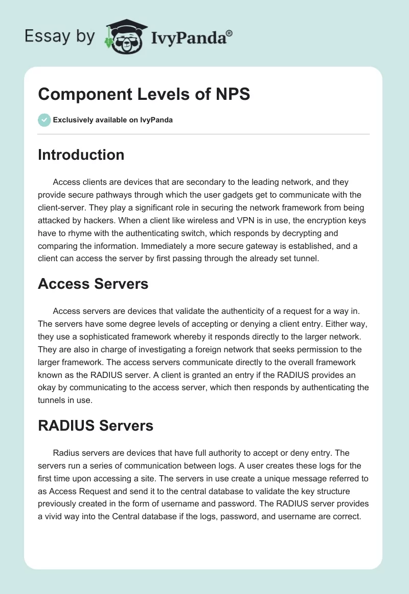 Component Levels of NPS. Page 1