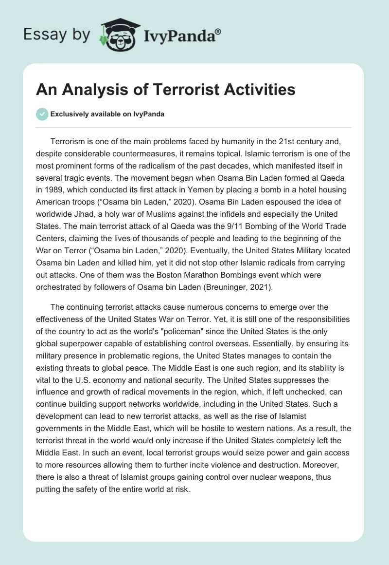 An Analysis of Terrorist Activities. Page 1