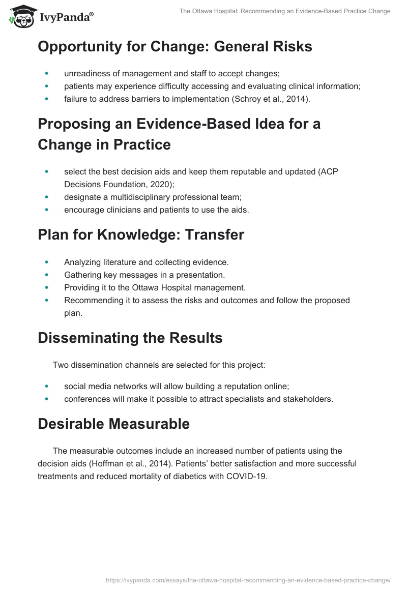 The Ottawa Hospital: Recommending an Evidence-Based Practice Change. Page 2